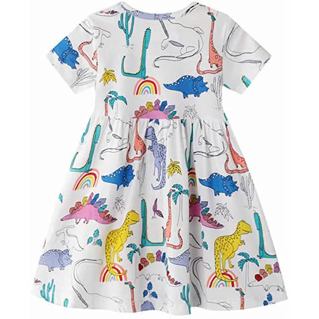 Girl's Dinosaur Tunic Short Sleeve Summer Casual Dress