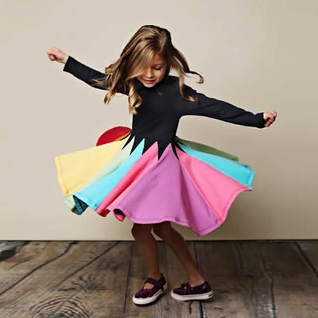 Girls' Rainbow Casual Dress