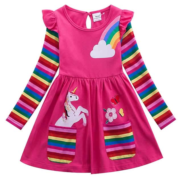 Girls' Unicorn Rainbow Flower Dress