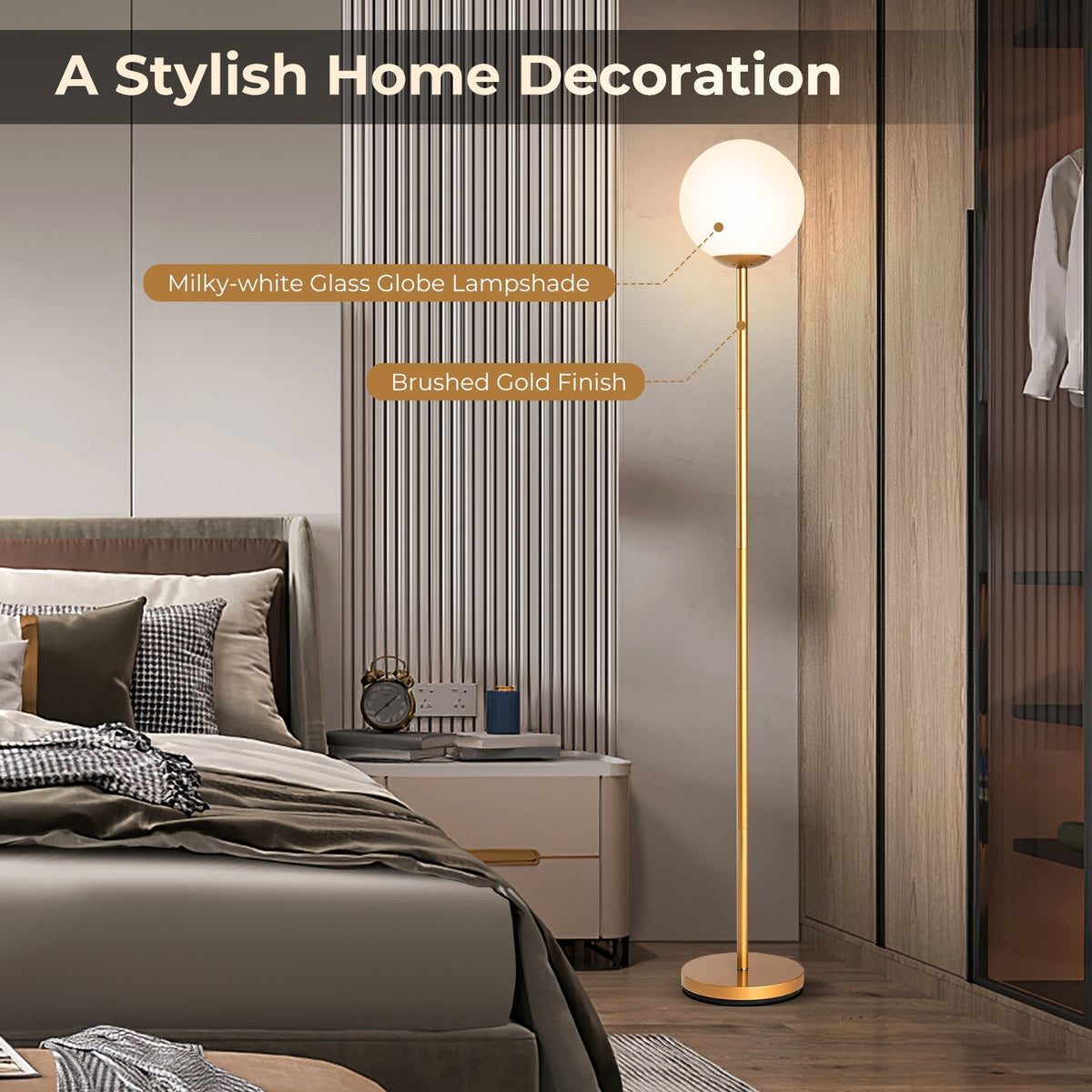 Glass Globe LED Floor Lamp with Glass Lampshade-Golden