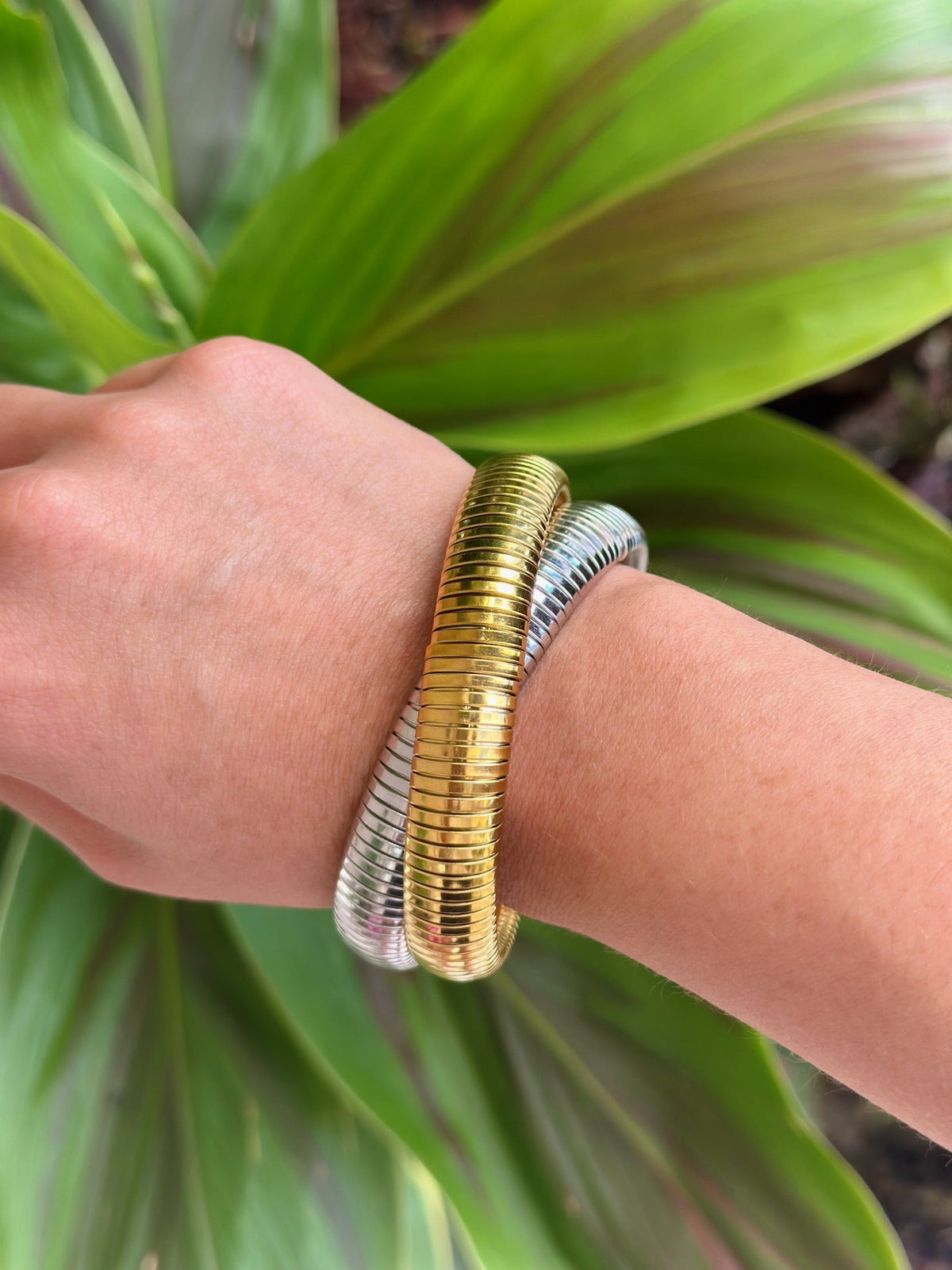 Gold And Silver Stretch Coil Adjustable Bracelet For Women