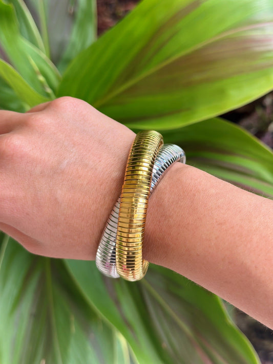 Gold And Silver Stretch Coil Adjustable Bracelet For Women