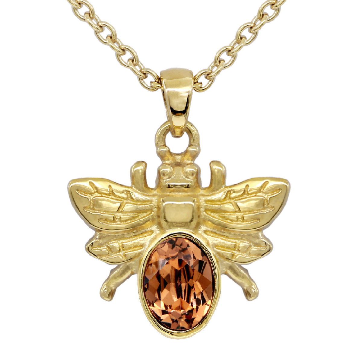 Gold Bee Necklace Topaz Swarovski Pendant For Women Stylish