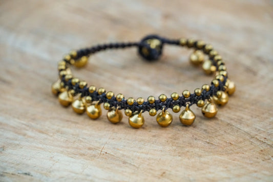 Gold Bell Boho Brass Bracelet Adjustable Boho Charm