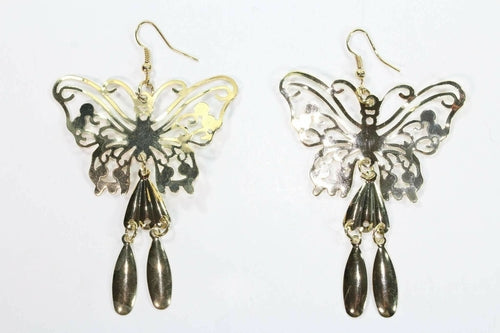 Gold Butterfly Dangle Earrings Lightweight Filigree Boho