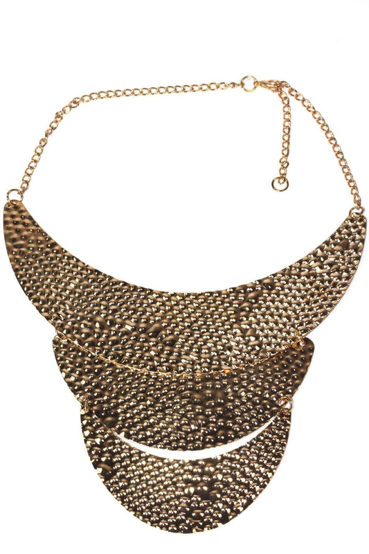 Gold Crescent Moon Necklace Layered Hammered Statement
