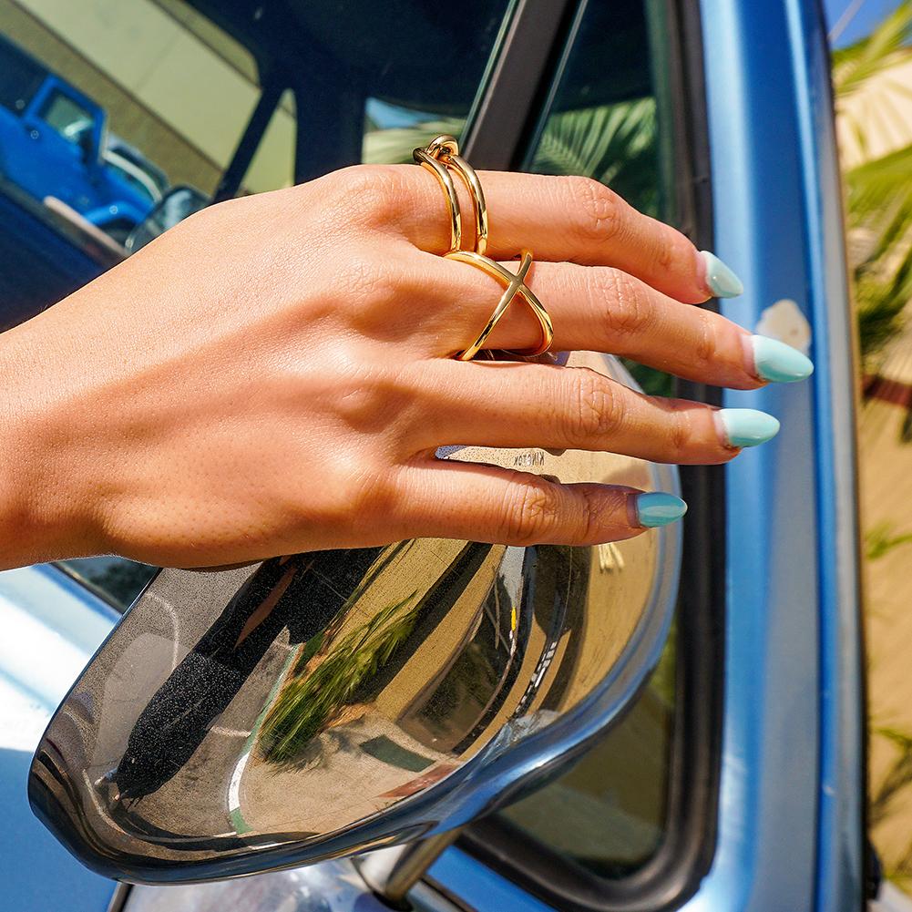 Gold Crisscross Band Ring Women Minimalist Stackable