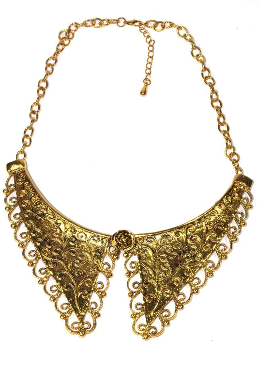 Gold Filigree Scroll Work Collar Necklace Adjustable