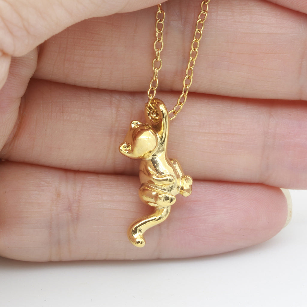 Gold Plated Cat Charm Necklace Dainty Pendant Gift For Her