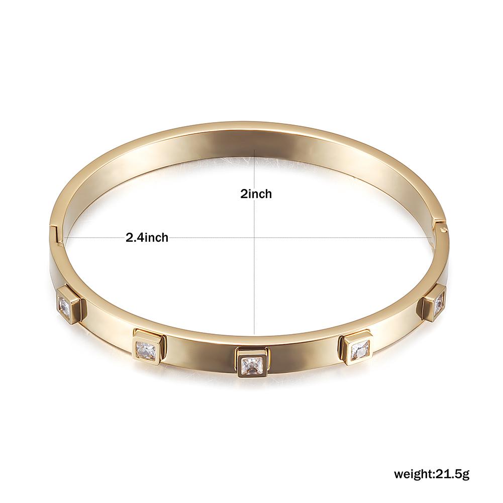 Gold Plated Hinged Bangle With Square Cubic Zirconia