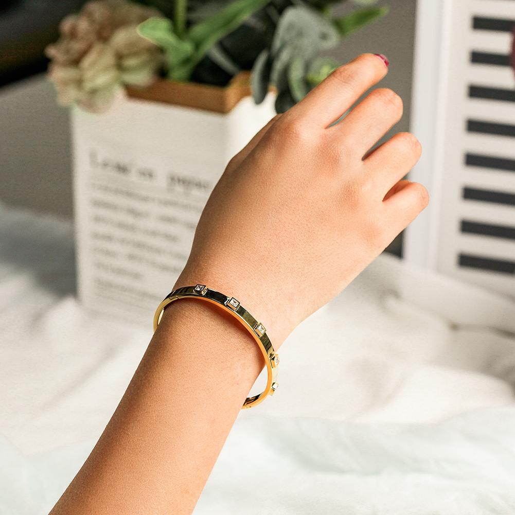 Gold Plated Hinged Bangle With Square Cubic Zirconia