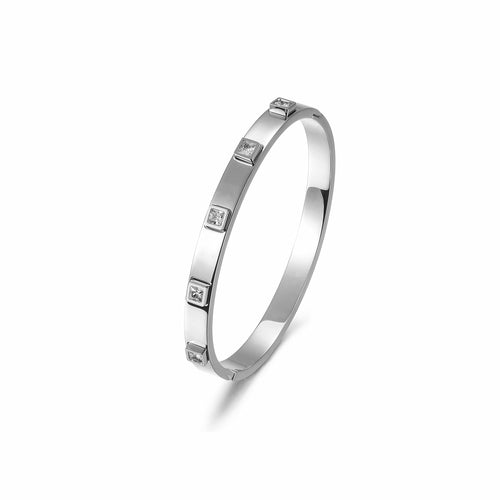 Gold Plated Hinged Bangle With Square Cubic Zirconia