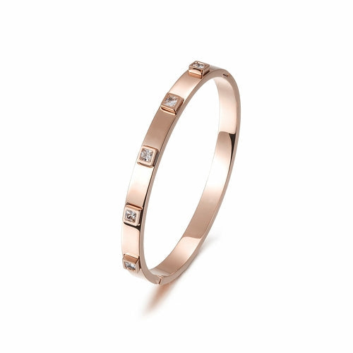 Gold Plated Hinged Bangle With Square Cubic Zirconia