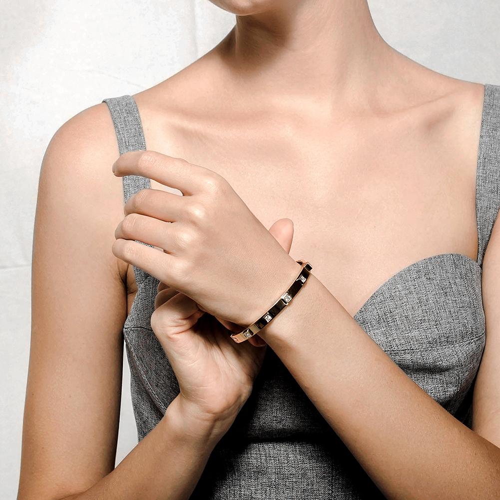 Gold Plated Hinged Bangle With Square Cubic Zirconia