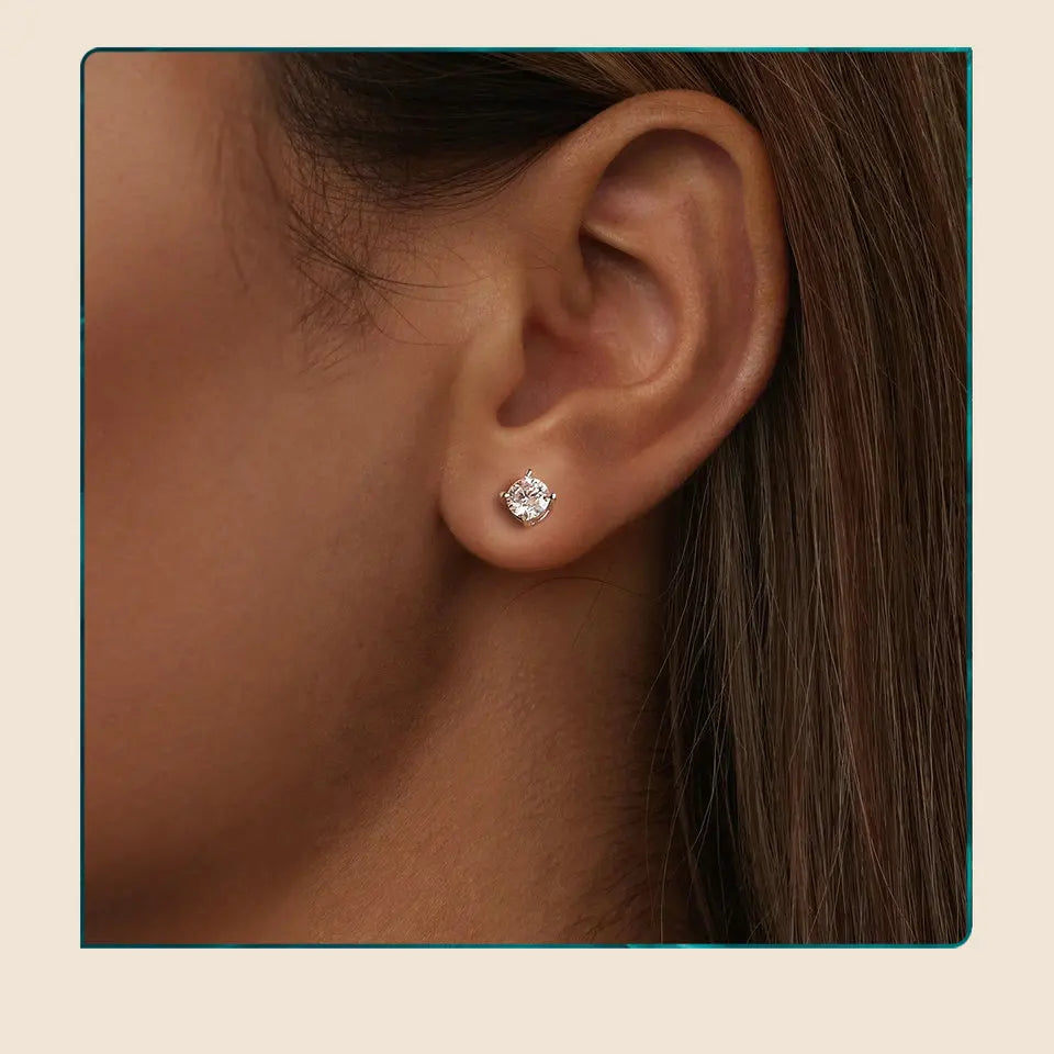 Gold Plated Moissanite Stud Earrings 925 Sterling Silver Engagement Bridal Gift