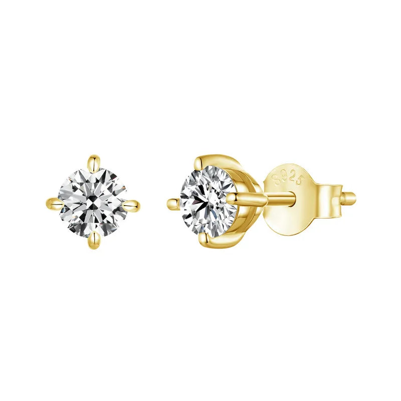 Gold Plated Moissanite Stud Earrings 925 Sterling Silver Engagement Bridal Gift