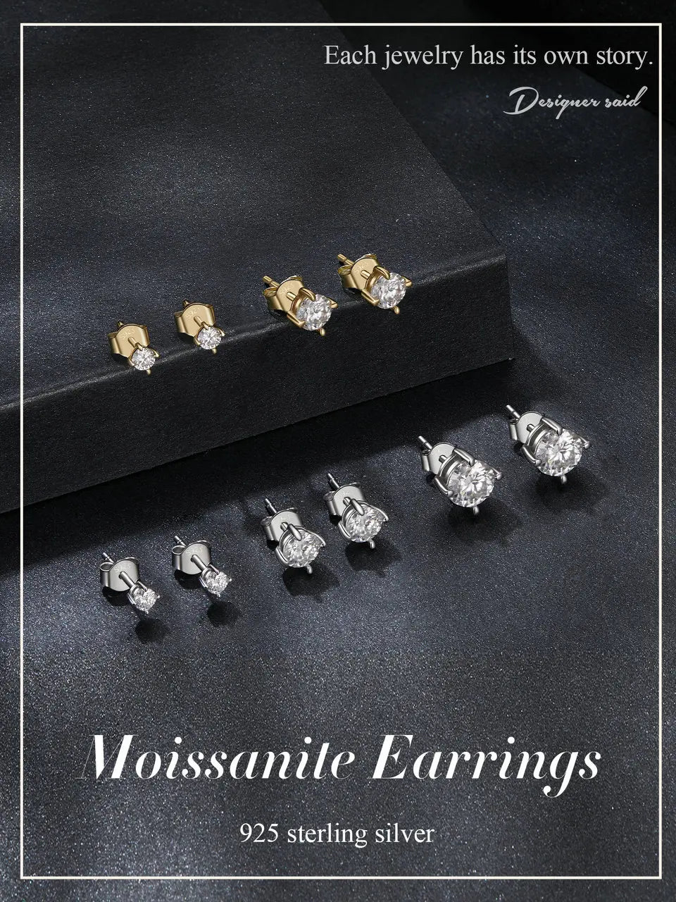 Gold Plated Moissanite Stud Earrings 925 Sterling Silver Engagement Bridal Gift