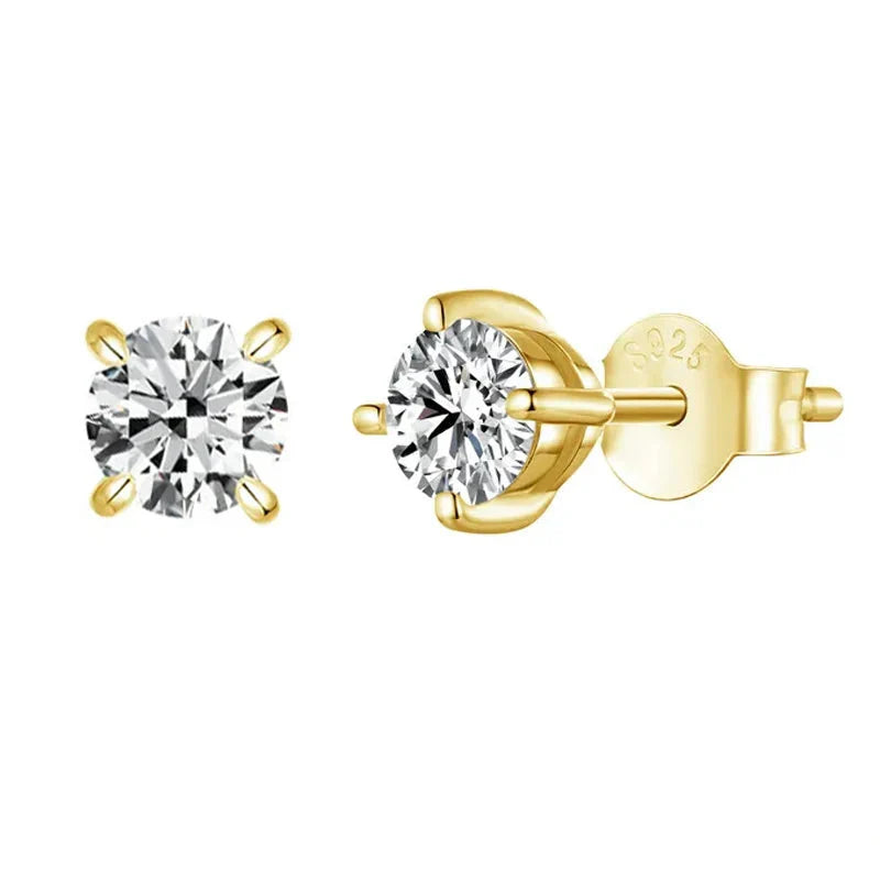Gold Plated Moissanite Stud Earrings 925 Sterling Silver Engagement Bridal Gift