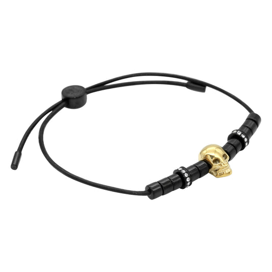 Gold Plated Skull Leather Pull Cord Adjustable Bracelet