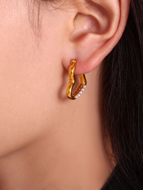 Gold Plated Stainless Steel Heart Hoop Earrings For Women