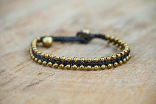 Golden Beaded Boho Brass Bracelet Adjustable Bohemian