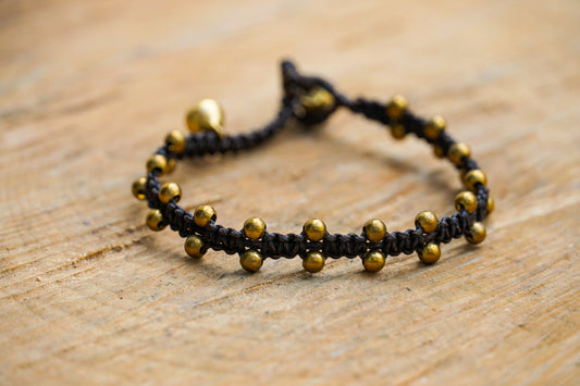 Golden Beaded Boho Brass Bracelet With Adjustable Cord