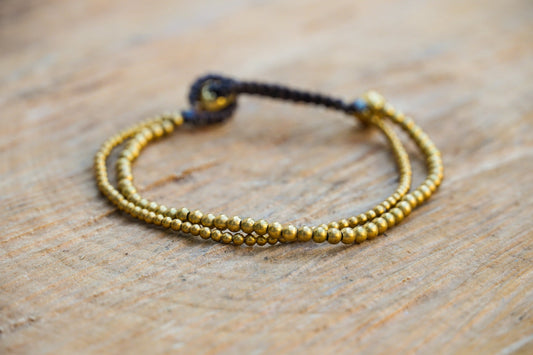Golden Double Strand Boho Brass Bracelet Adjustable