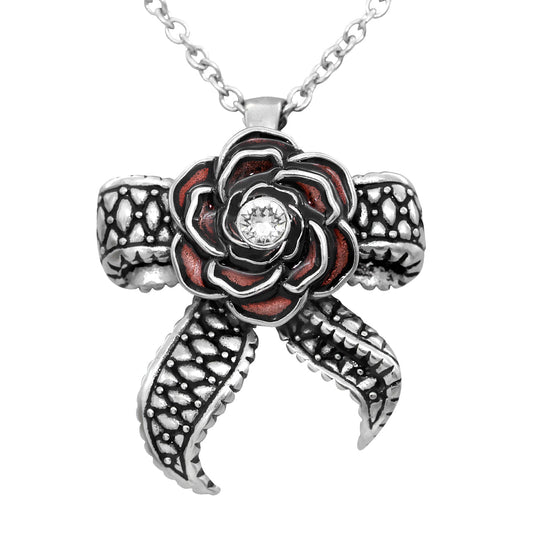 Gothic Rose Necklace With Tentacle Bow Pendant Silver