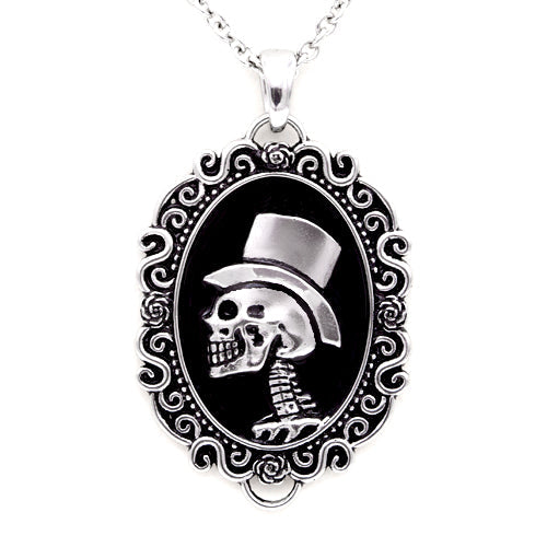 Gothic Skull Cameo Necklace Silver Victorian Pendant