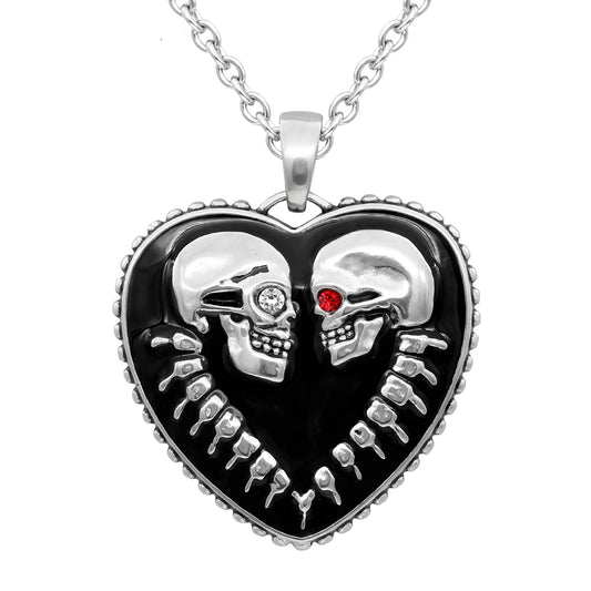 Gothic Skull Heart Necklace Sterling Silver Pendant