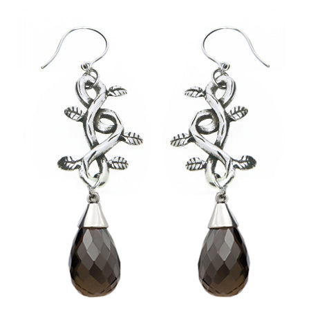 Grapevine Silver Drop Earrings With Smoky Quartz Teardrop