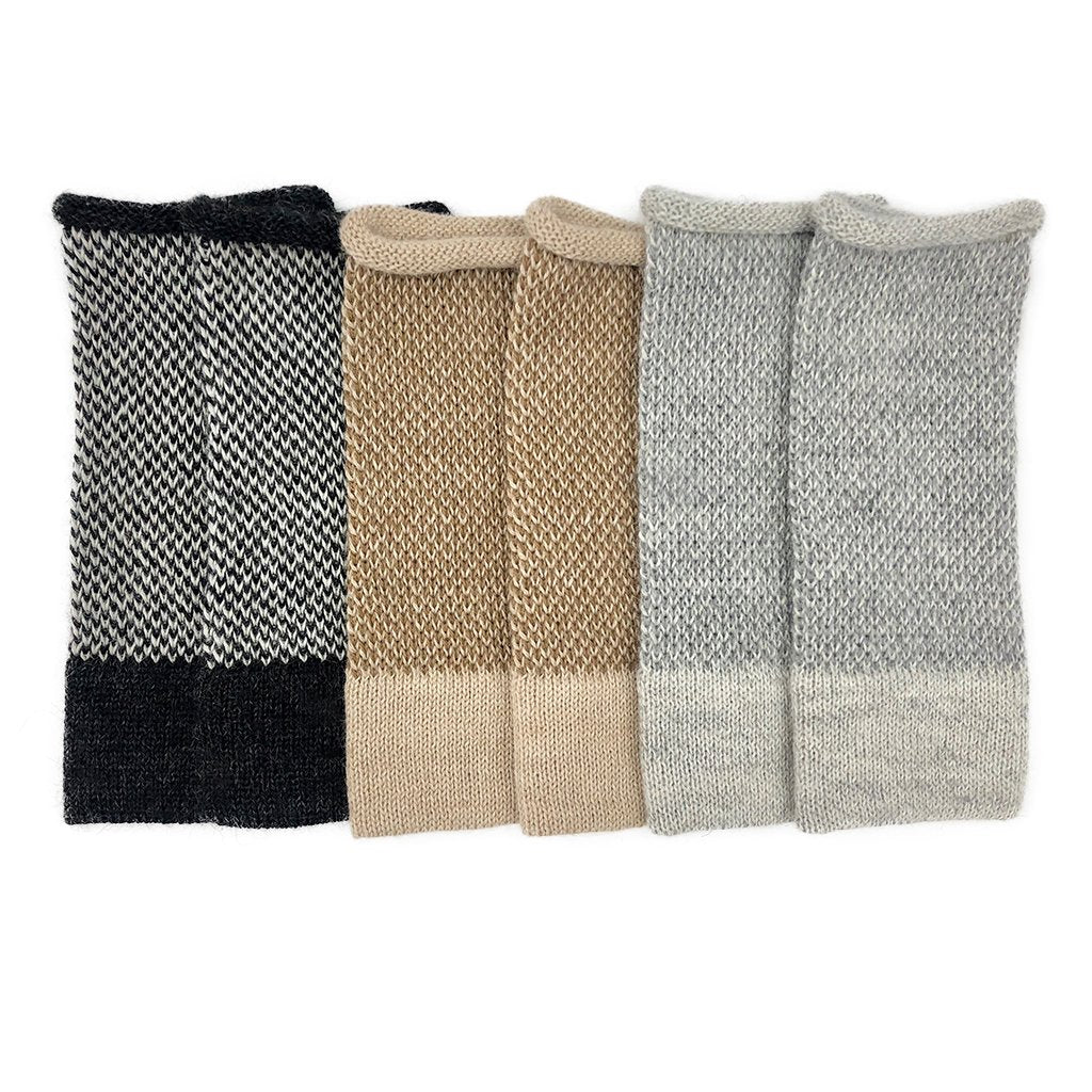 Gray Interwoven Alpaca Fingerless Gloves Long Wrist Warmers With Thumb Slit