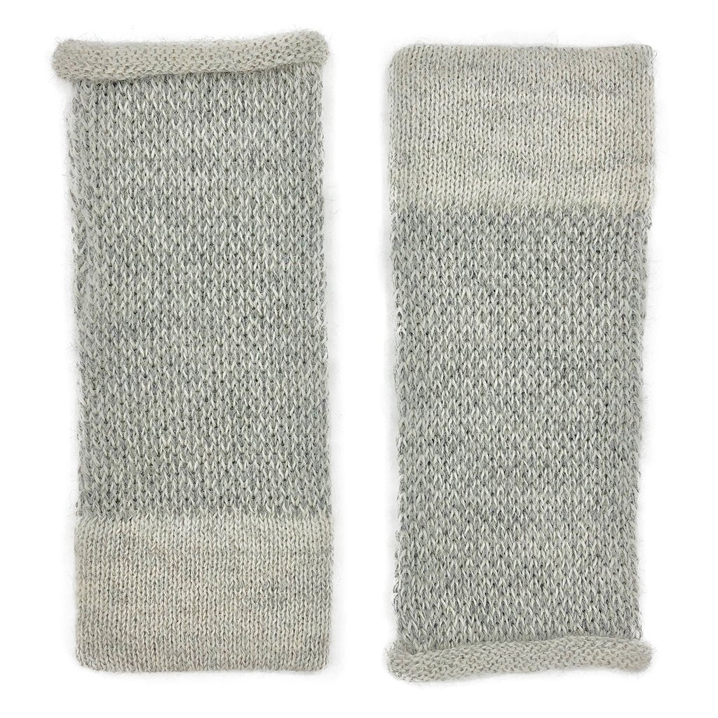 Gray Interwoven Alpaca Fingerless Gloves Long Wrist Warmers With Thumb Slit