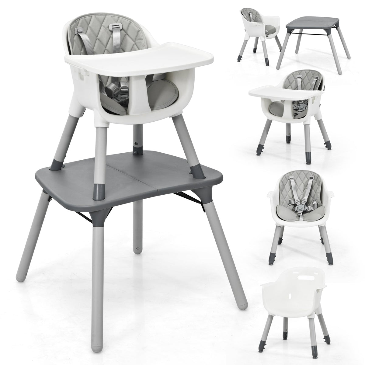 4-in-1 Baby Convertible Toddler Table Chair Set with PU Cushion