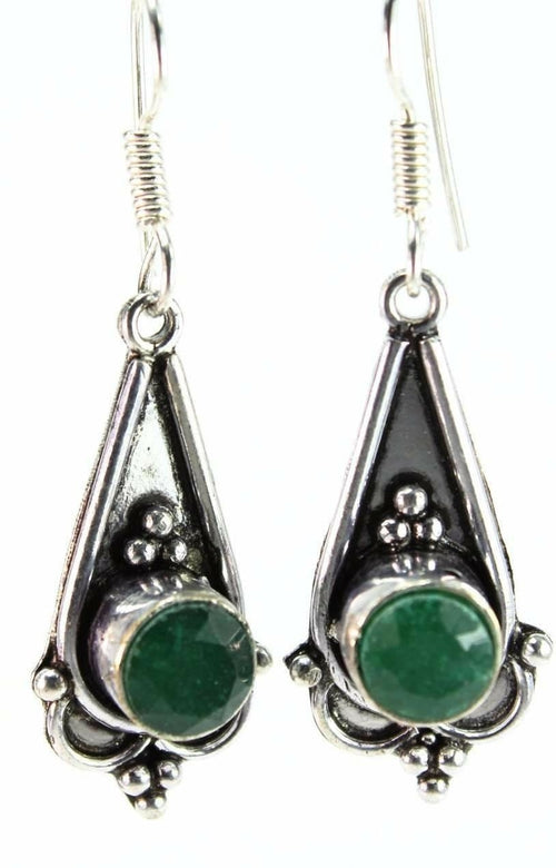 Green Cabochon Drop Earrings Vintage Silver Tone Dangle