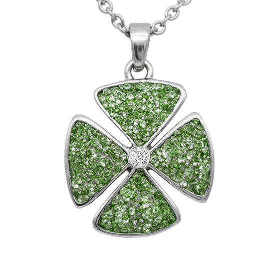 Green Crystal Clover Pendant Necklace Adjustable Chain