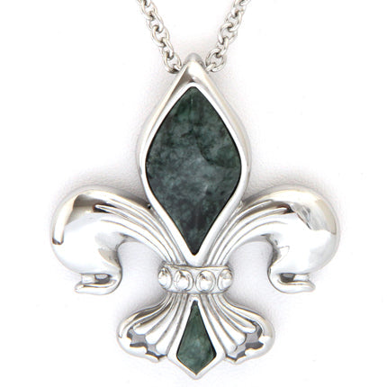 Green Marble Lily Pendant Necklace Vintage Fleur Charm