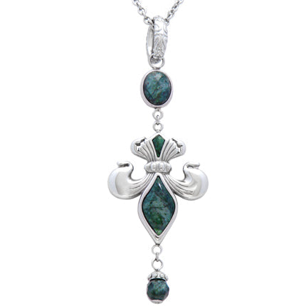 Green Marble Pendant Necklace Sterling Silver Statement