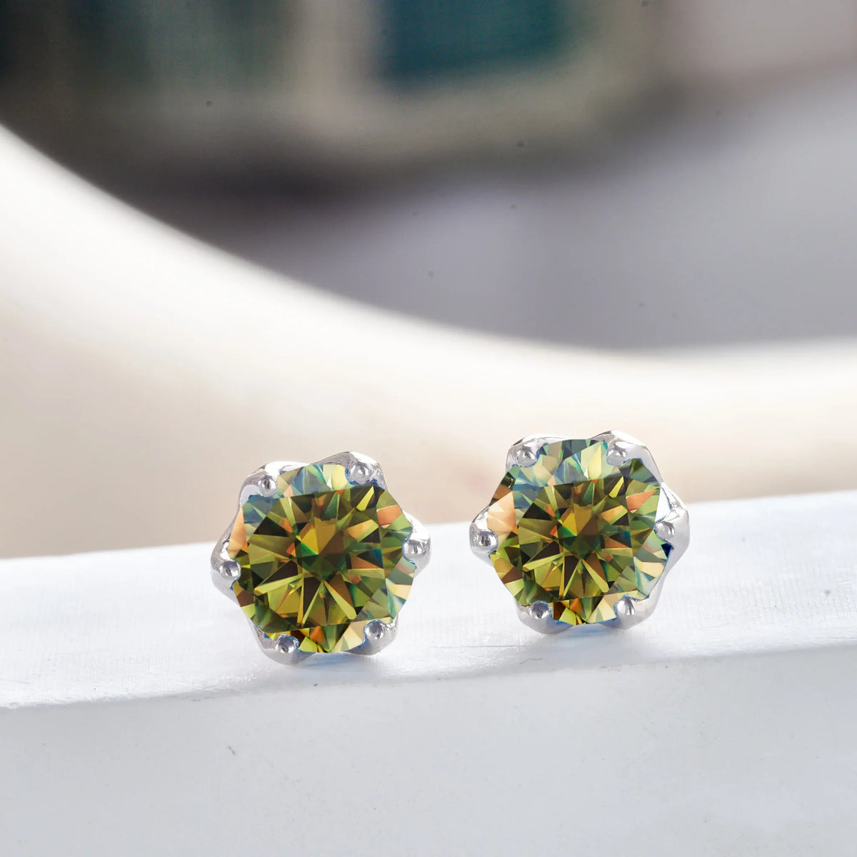 Pink Royal Blue Moissanite Stud Earrings S925 Sterling Silver 0.5 1 2 Ct Bride