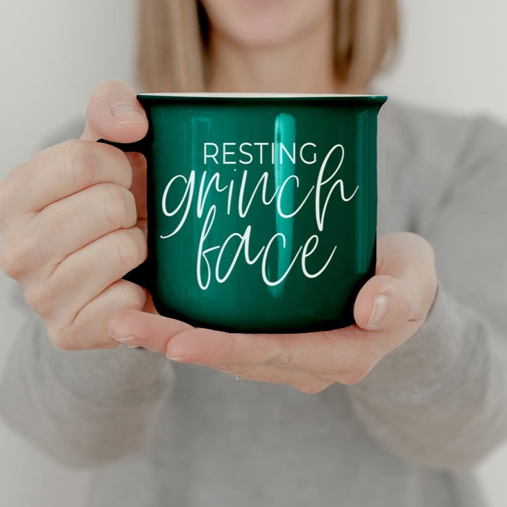 Grinch Face Mug 14.5oz Ceramic Campfire Mug Red Green Funny Holiday Coffee Cup