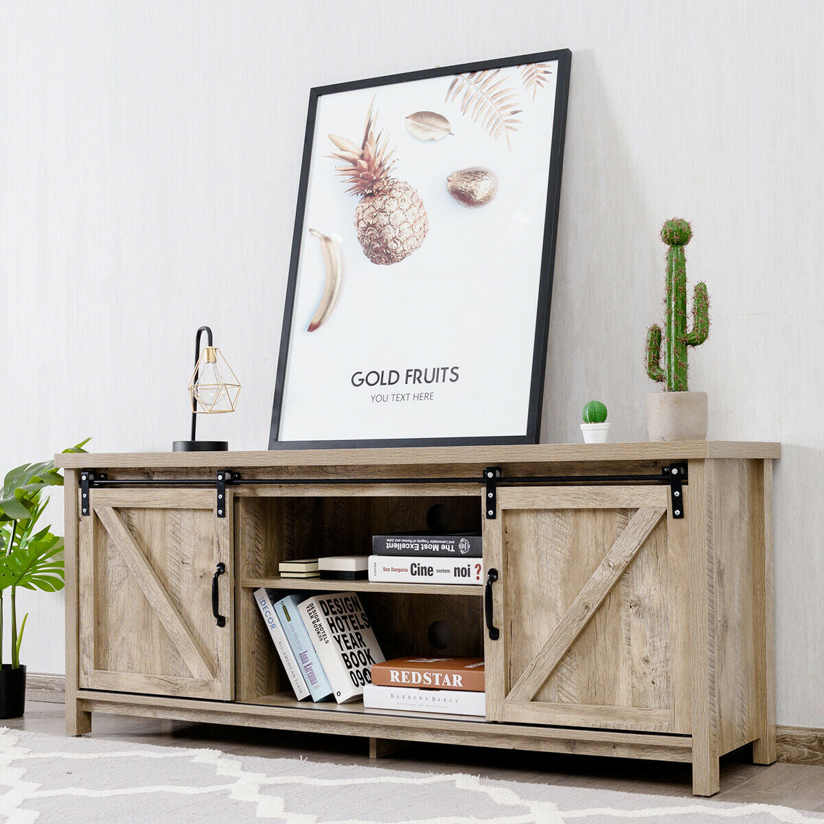 TV Stand Media Center Console Cabinet with Sliding Barn Door