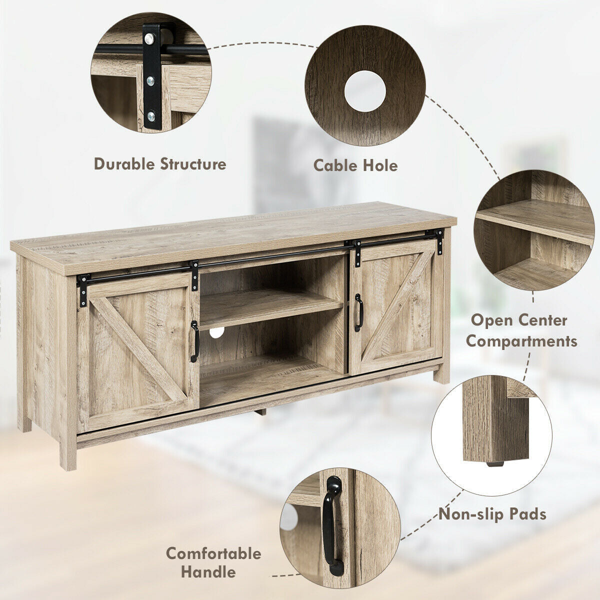 TV Stand Media Center Console Cabinet with Sliding Barn Door