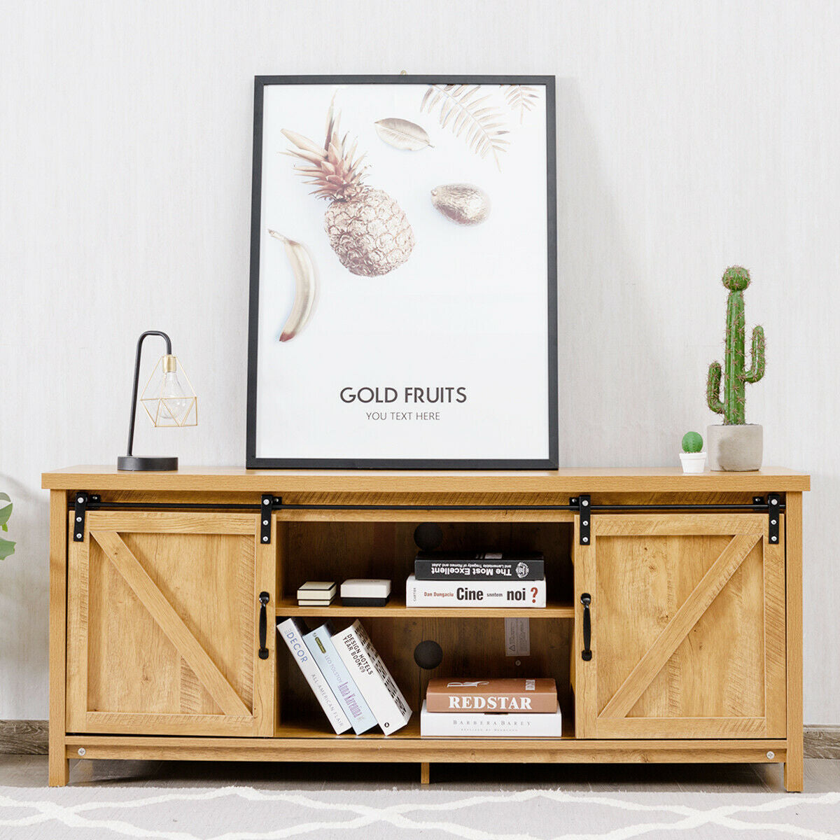 TV Stand Media Center Console Cabinet with Sliding Barn Door