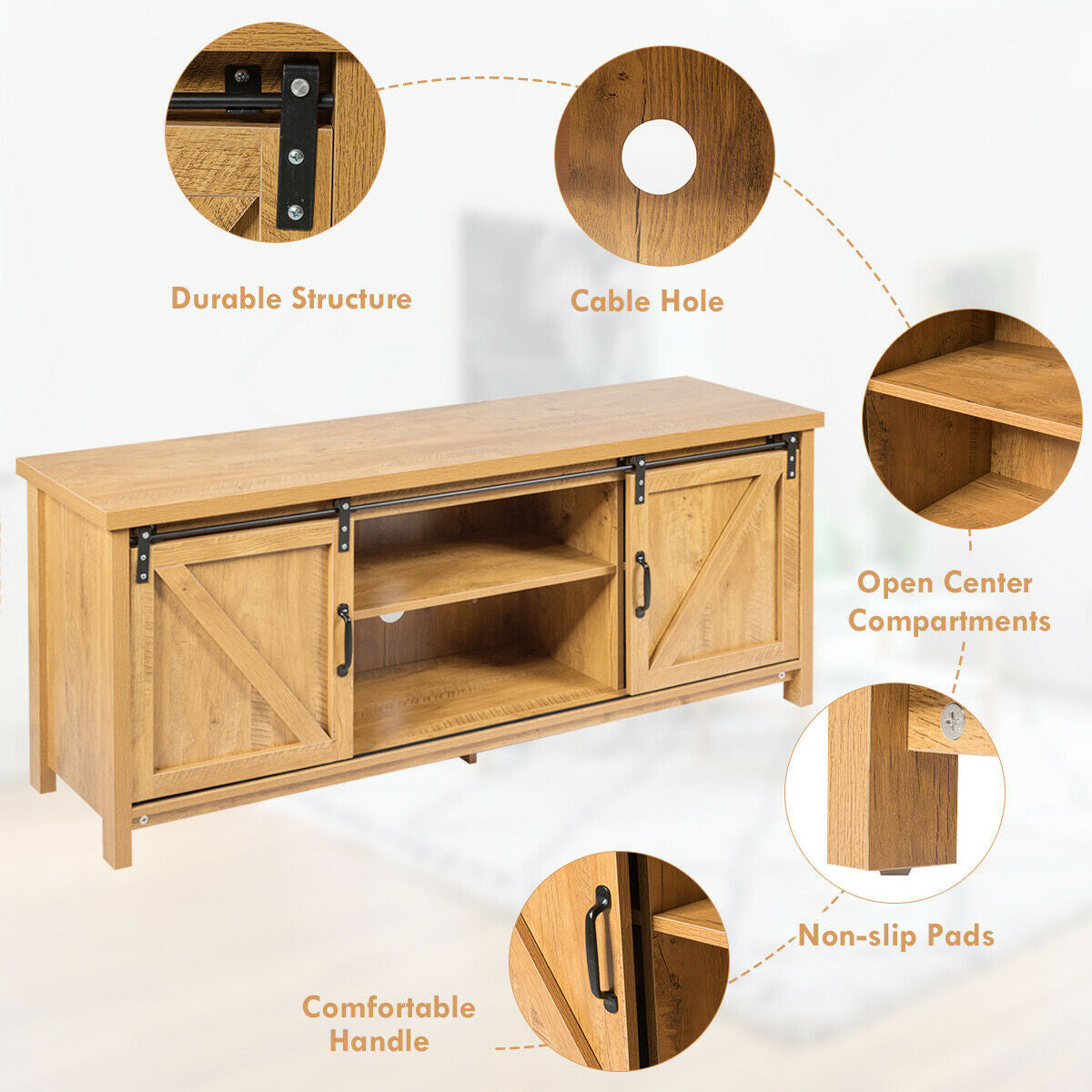 TV Stand Media Center Console Cabinet with Sliding Barn Door