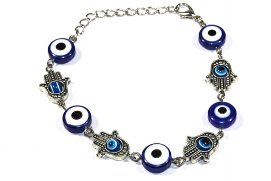 Hamsa Hand Evil Eye Marbled Bead Protection Bracelet
