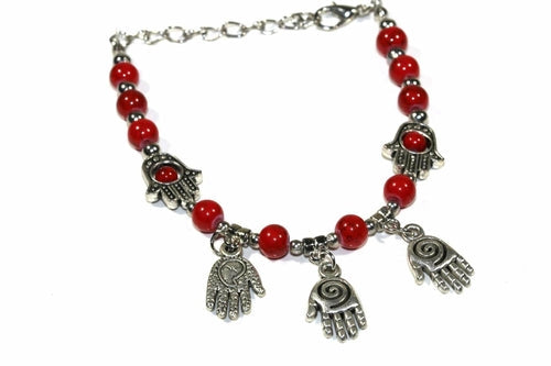 Hamsa Hand Turquoise Beaded Charm Bracelet Adjustable