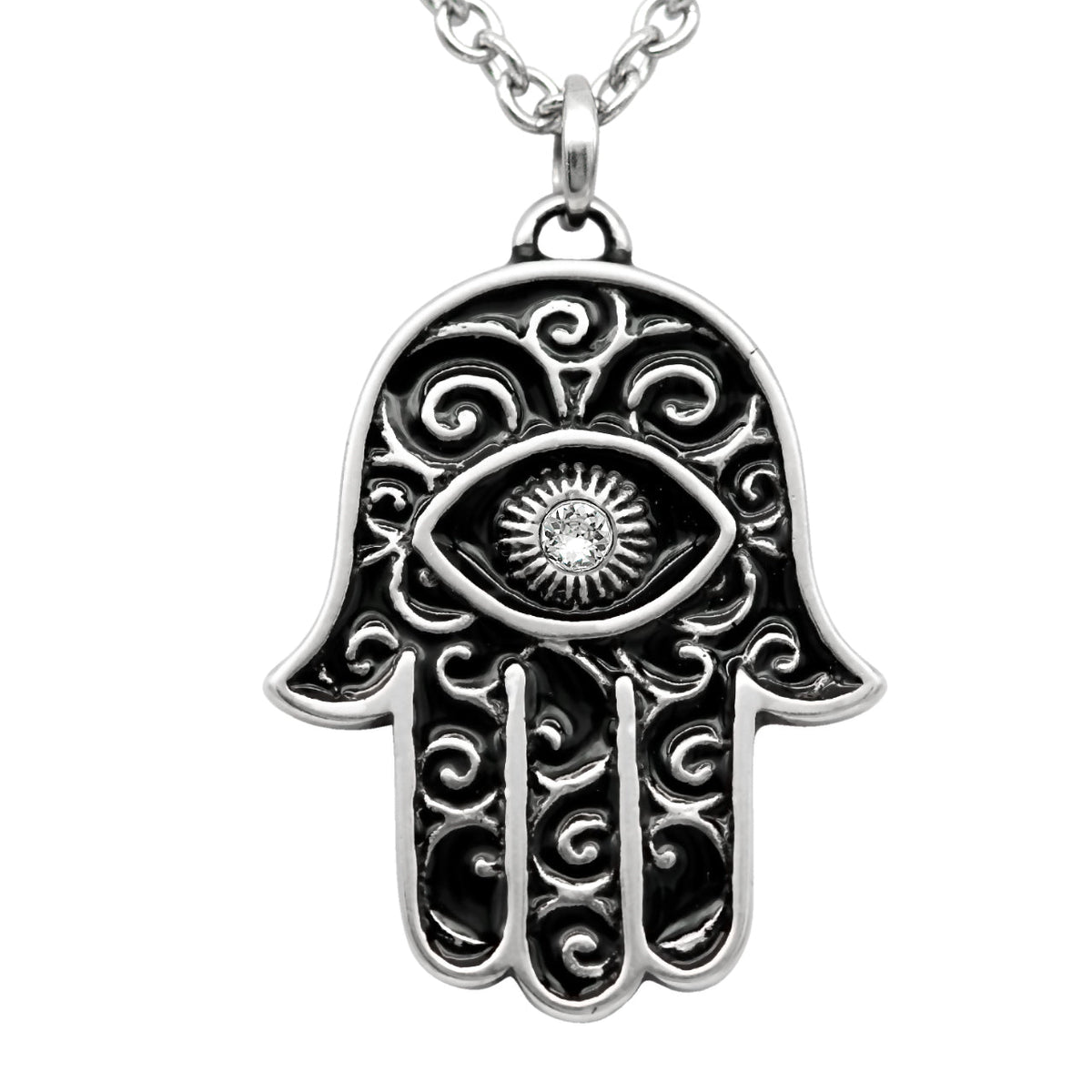 Hamsa Necklace Crystal Eye Pendant Protective Amulet