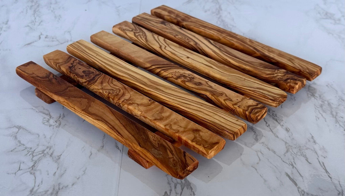 Olive Wood Pan Coaster - Handcrafted Square Trivet For Hot Pans Kitchen