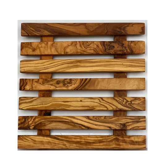 Olive Wood Pan Coaster - Handcrafted Square Trivet For Hot Pans Kitchen