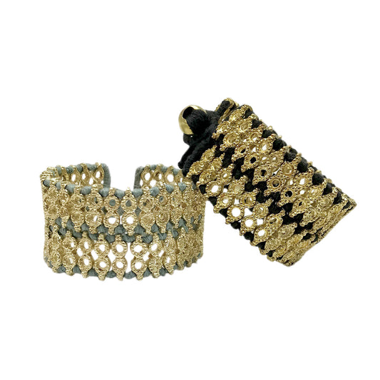 Handwoven Beaded Cotton Thread Cuff Bracelet Indian-Inspired Statement